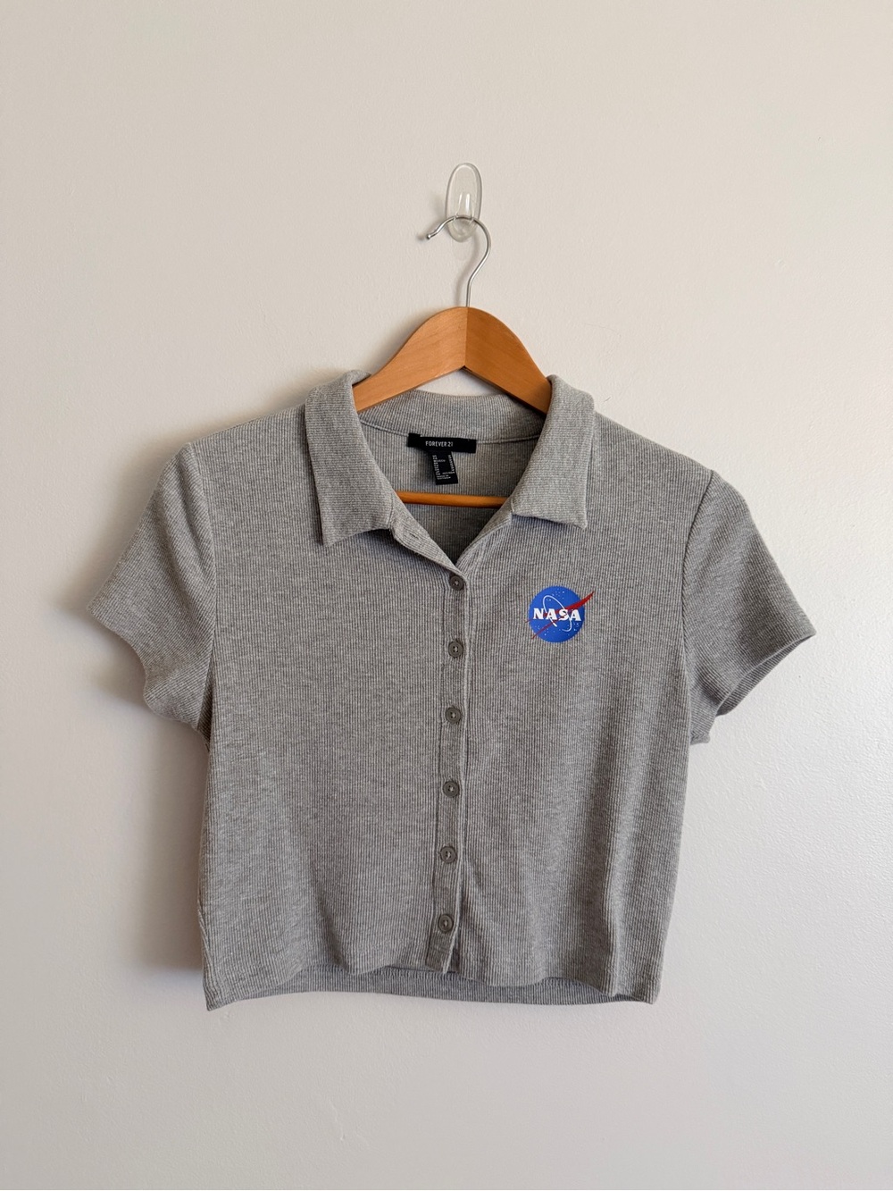 Forever 21 | Gray NASA Cropped Polo Top